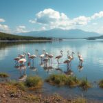 Flamants roses sur un étang